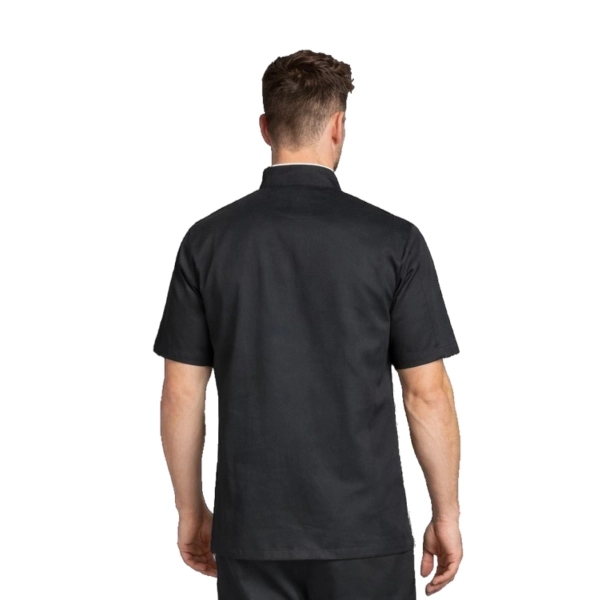 Bluza kucharska czarna krótki rękaw lamówka biała roz.3XL